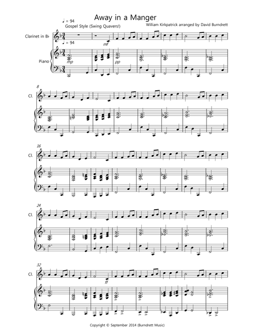 Away in a Manger (Gospel Style!) for Clarinet and Piano (Arr. David Burndrett) - William Kirkpatrick (Instrumental Solo (with Piano Accompaniment))