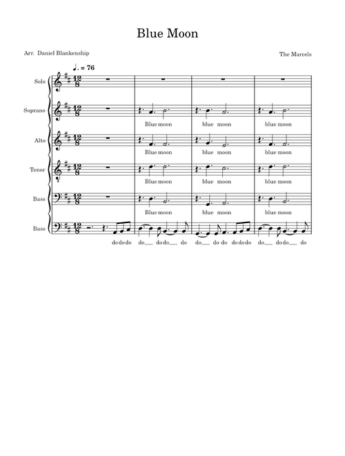 Blue Moon - The Marcels - SATBB A Cappella