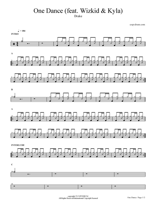 One Dance (Arr. COPYDRUM) - Drake Feat Wizkid And Kyla (Drums)