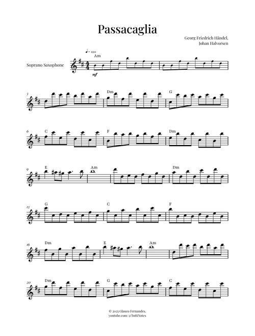 Passacaglia by Handel/Halvorsen (Arr. Glauco Fernandes) - Georg Friedrich Händel, Johan Halvorsen (Soprano Sax Solo)