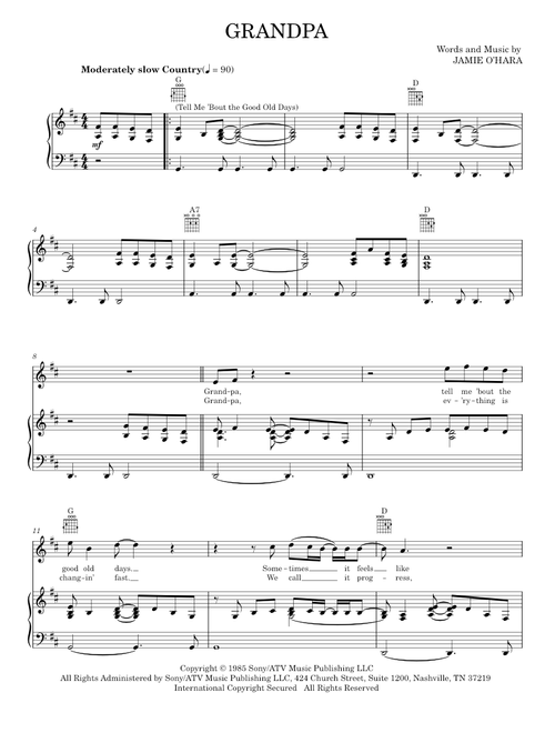 Grandpa tell me bout the good old days - The Judds (Piano-Vocal-Guitar)