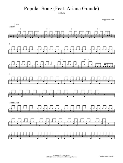 Popular Song (Arr. COPYDRUM) - Mika (Drums)