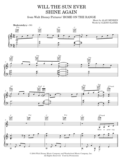 Will The Sun Ever Shine Again - Bonnie Raitt, Home On The Range Movie (Piano-Vocal-Guitar)