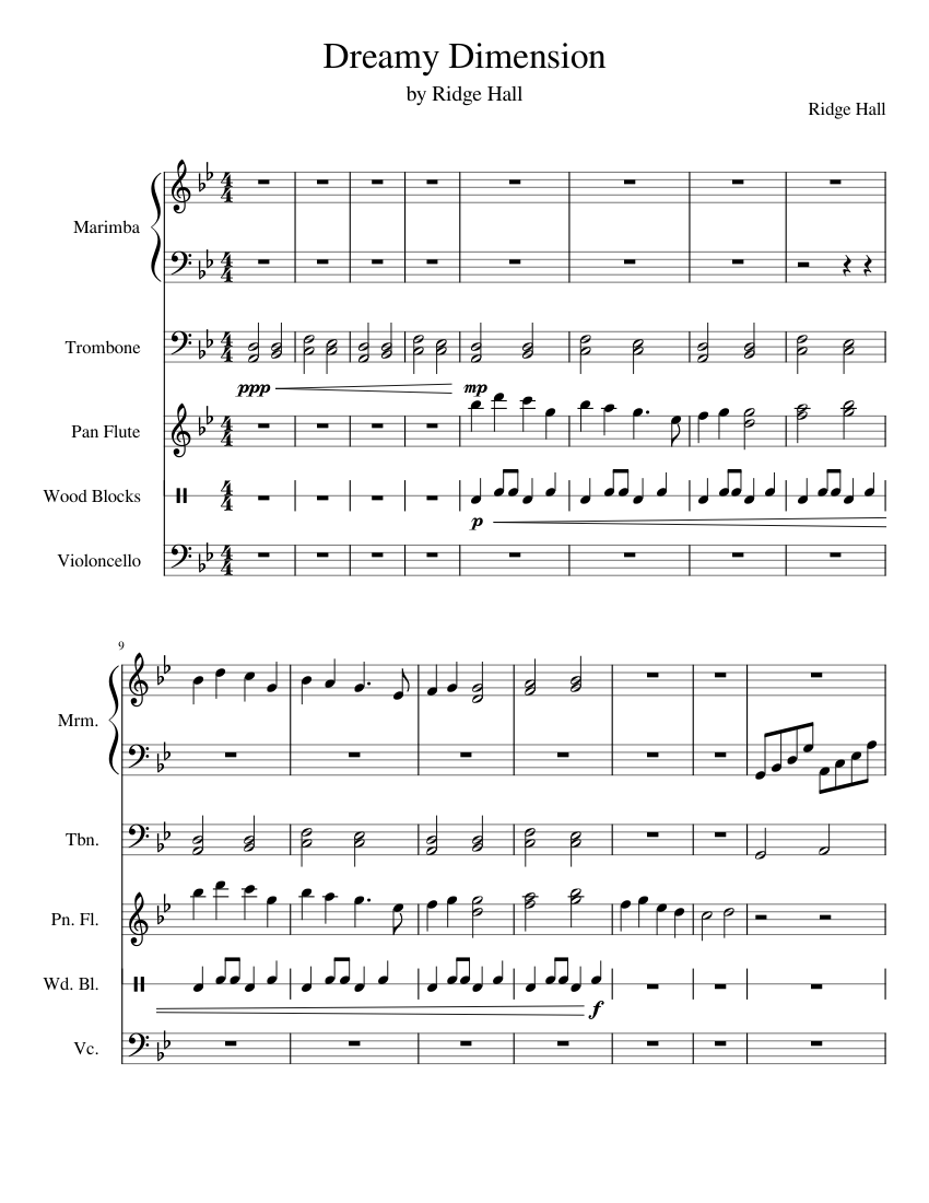 Dreamy Dimension Sheet Music for Trombone, Cello, Marimba, Woodblock ...
