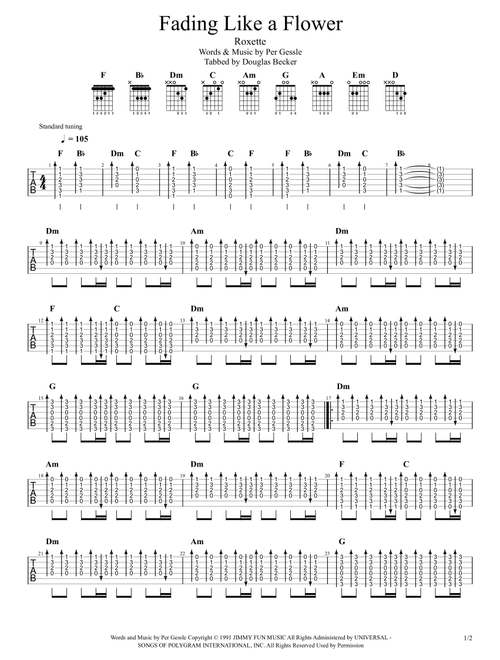 Fading Like A Flower (every Time You Leave) (Arr. Douglas Becker) - Roxette (Guitar Tab)