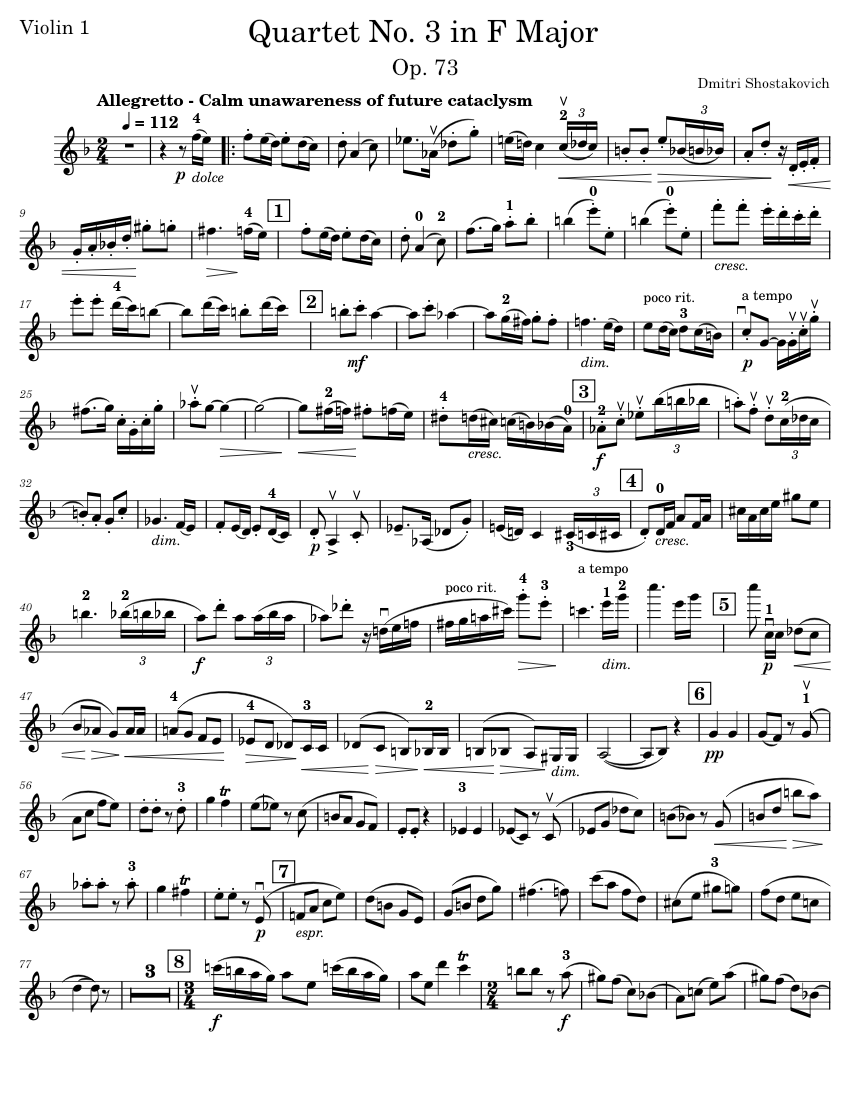 Quartet No. 3 - Dmitri Shostakovich (Enharmonic Aid) Sheet