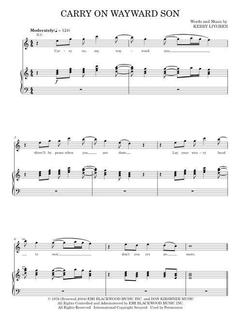 Carry on wayward son - Kansas (Piano-Vocal-Guitar)