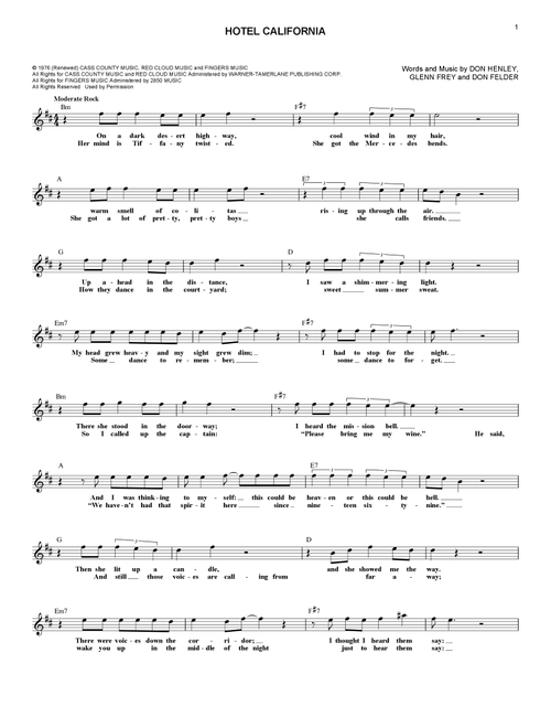 Hotel California - Eagles (Lead Sheet - Fake Book)