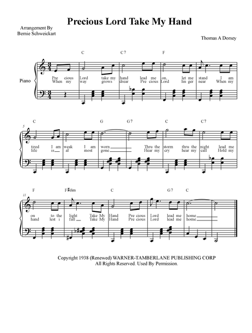 Precious Lord, Take My Hand (take My Hand, Precious Lord) (Arr. Bernie Schweickart) - Thomas A. Dorsey (Piano-Vocal-Guitar (Piano Accompaniment))