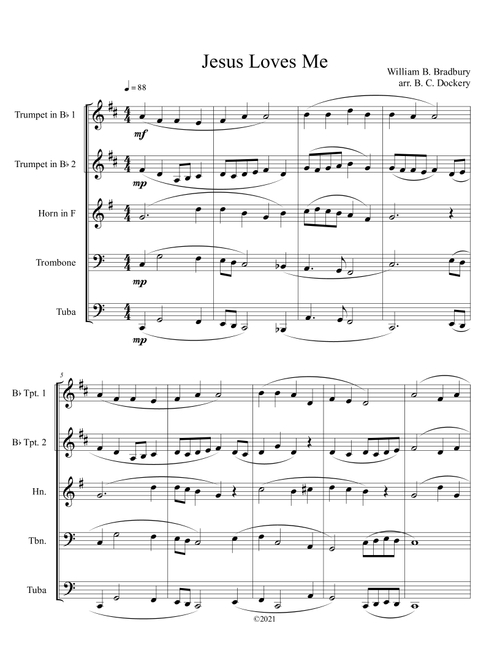 Jesus Loves Me for Brass Quintet (Arr. B. C. Dockery) - William B Bradbury (Brass Ensemble)