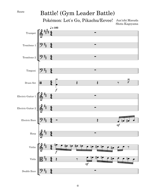 Battle! (Gym Leader Battle) (Pokémon: Let's Go, Pikachu/Eevee!) - Transcribed Score