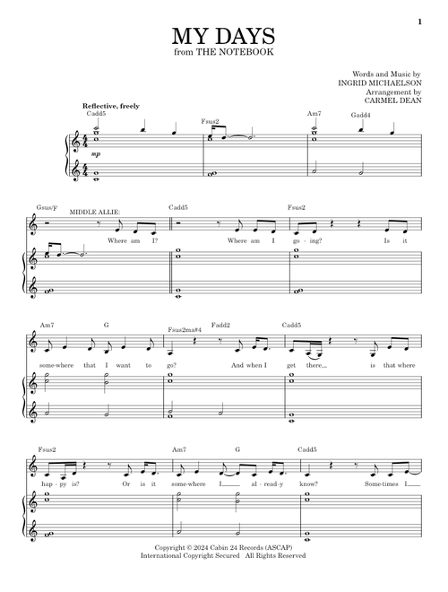 My Days (from The Notebook) - Ingrid Michaelson (Piano Vocal)