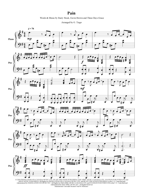 Pain (Arr. G. Tiago) - Three Days Grace (Piano Solo)