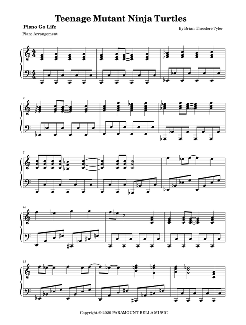 Teenage Mutant Ninja Turtles (Arr. Piano Go Life) - Brian Theodore Tyler (Piano Solo)