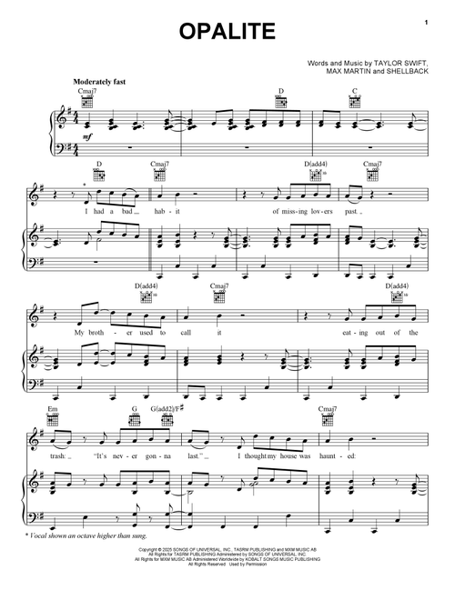 Opalite - Taylor Swift (Piano-Vocal-Guitar)
