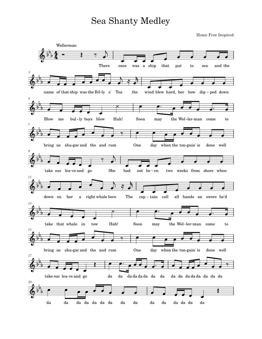 Sea shanty medley sheet music for piano solo easy musescore