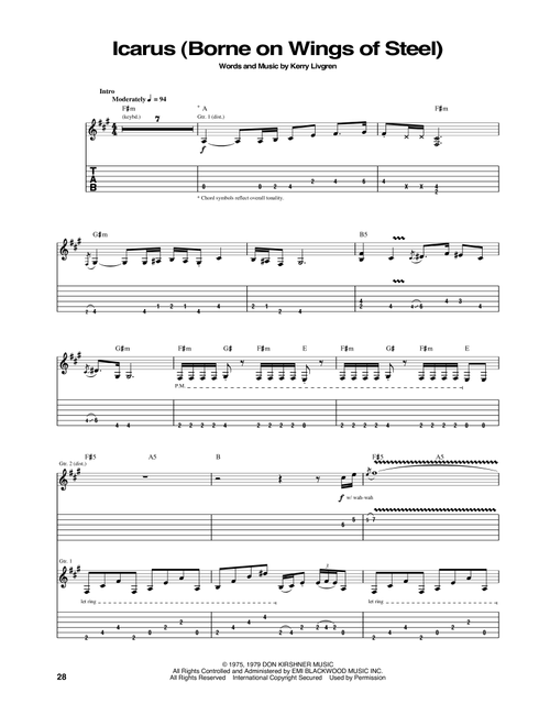 Icarus (Borne On Wings Of Steel) - Kansas (Guitar Tab)