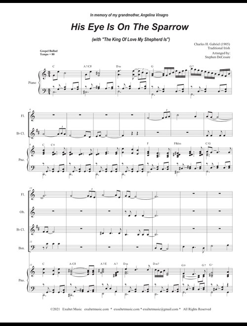 His Eye Is On The Sparrow (with "The King Of Love My Shepherd Is") (Woodwind Quartet and Piano) (Arr. Stephen DeCesare) - Traditional Charles Gabriel (Woodwind Ensemble)