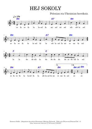 Hej sokoły – Misc Traditional Hej Sokoly Accordion Easy Sheet Music for ...