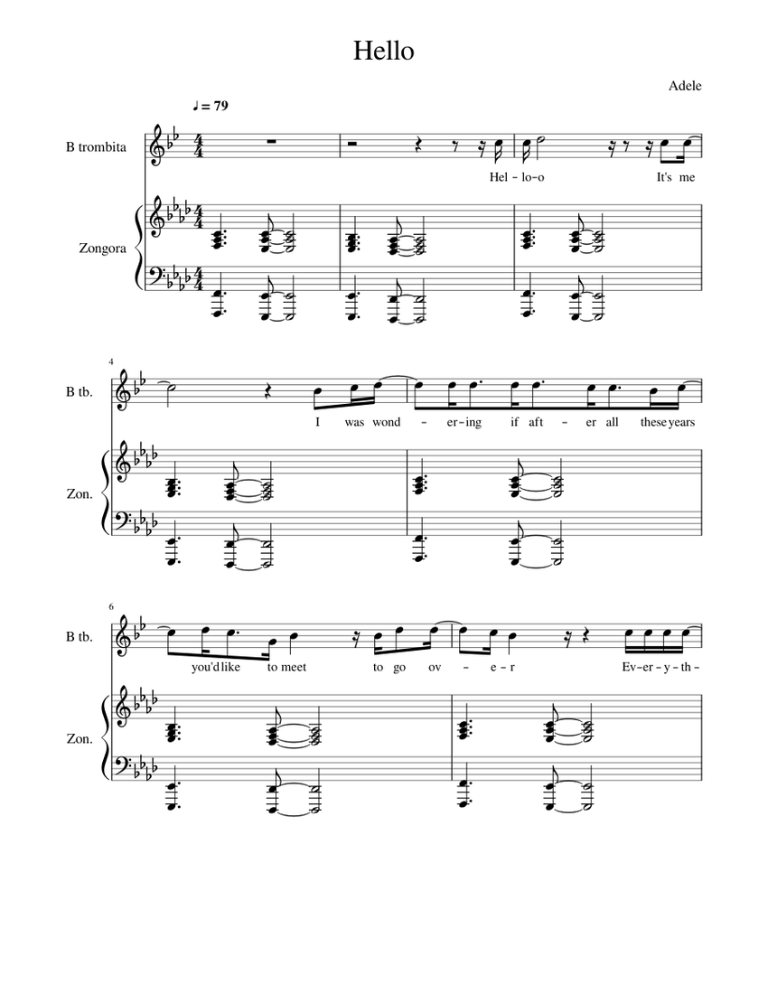 Hello Sheet Music for Piano, Trumpet in b-flat (Solo