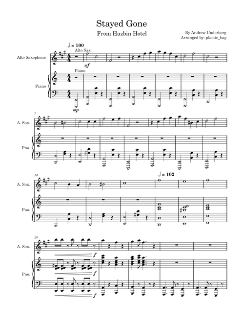 Stayed Gone – Hazbin Hotel (Alto Sax and Piano Vers.)