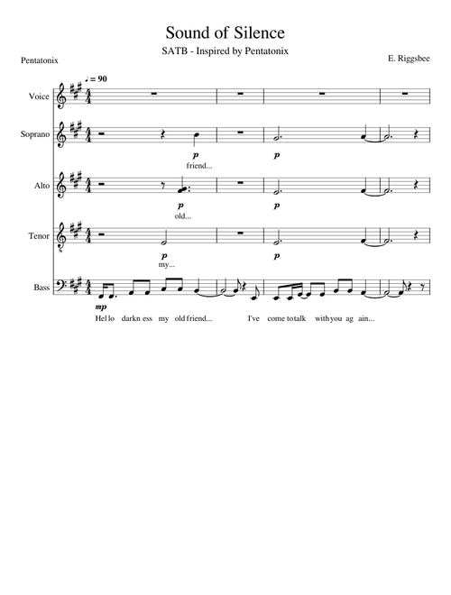 The Sound of Silence SATB - Pentatonix Inspired