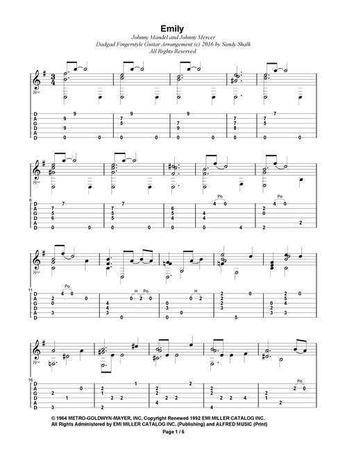 Emily (Arr. Sandy Shalk) - Johnny Mandel (Guitar Tab)