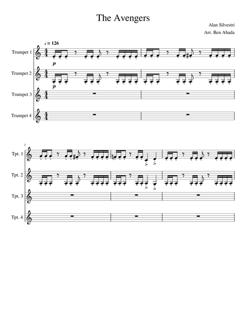 The Avengers for Trumpet Quartet
