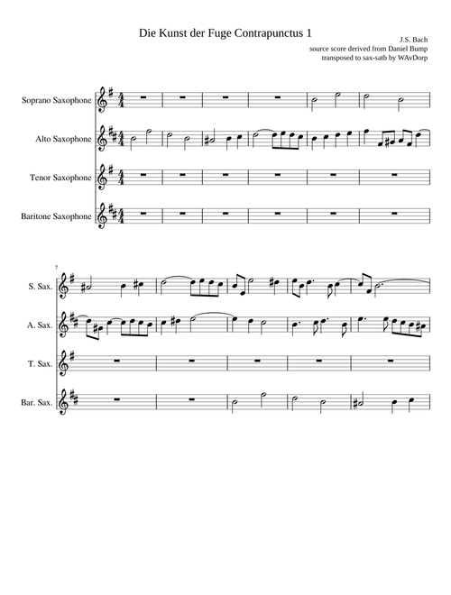 Contrapunctus 1 BWV1080 sax satb