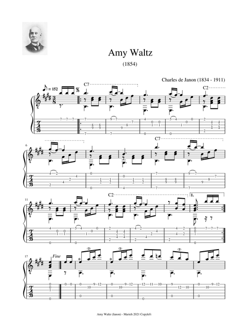 Amy Waltz - Janon, Charles de (1834 - 1911) - Tablature