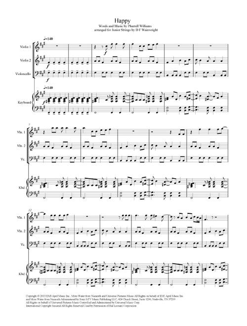 Happy (Arr. D F Wainwright) - Pharrell (Instrumental Duet and Piano)