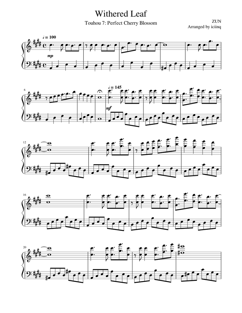 邦楽 D-DAY / ALL LEAVES Withered Leaf Sheet Music for Piano (Solo) | MuseScore.com