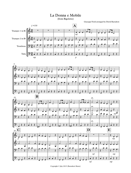 La donna e Mobile (from Rigoletto) for Brass Quartet (Arr. David Burndrett) - Giuseppe Verdi (Brass Ensemble)