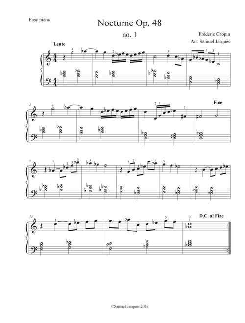 Chopin - Nocturne Op.48 No.1 for beginners (Arr. Samuel Jacques) - Frédéric Chopin (Easy Piano)