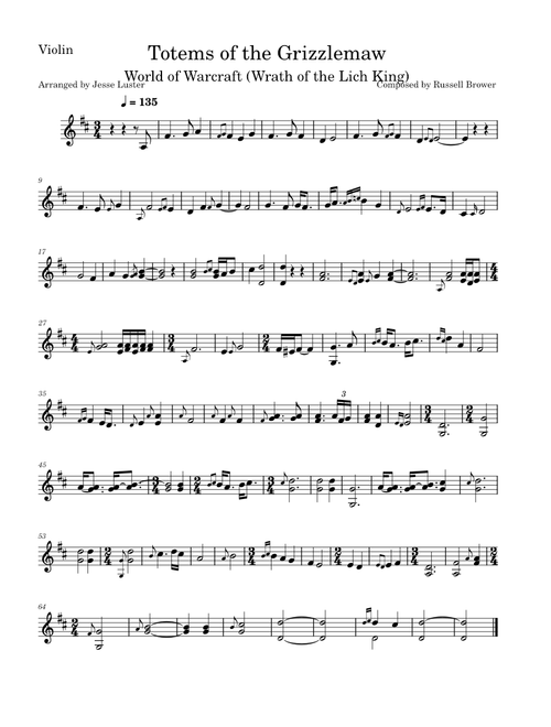 Totems Of The Grizzlemaw Beginning – Russell Brower Grizzly Hills– Russell Brower Totems of the Grizzlemaw Violin arrangement by Jesse Luster