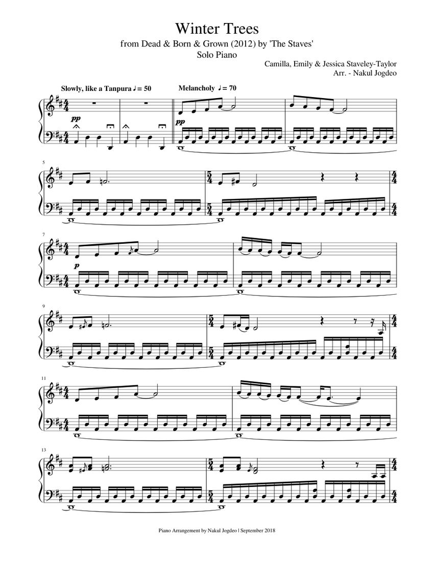The Staves - Winter Trees Sheet music for Piano (Solo) | Musescore.com