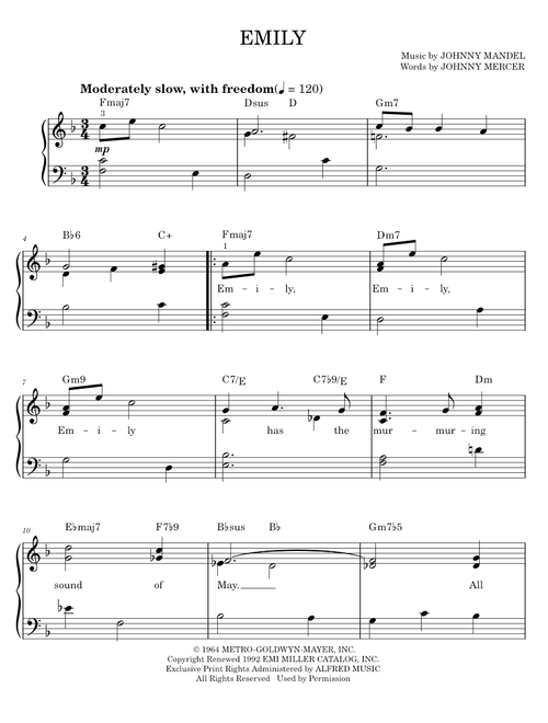 Emily - Johnny Mandel (Easy Piano)