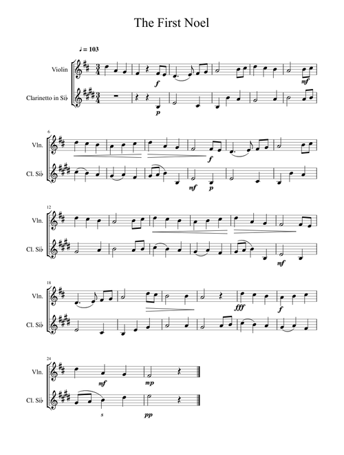 The First Noel - Violin & Clarinet
