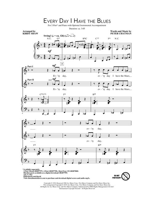 Every Day I Have The Blues (arr. Kirby Shaw) - Peter Chatman (Choral, 2-Part)