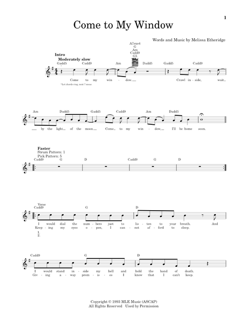 Come To My Window - Melissa Etheridge (Easy Guitar)