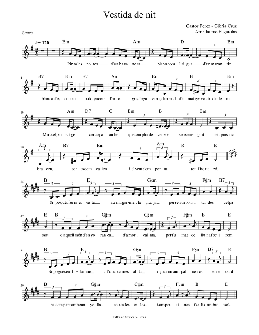 Vestida de nit Sheet music for Piano Solo Musescore