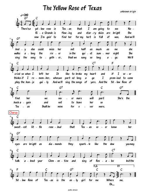 The Yellow Rose of Texas (Lead sheet with lyrics )
