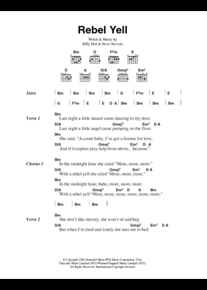 アナーキーREBELYELLレコード&タブ譜 Rebel yell – Billy Idol Sheet Music with Chords for Guitar