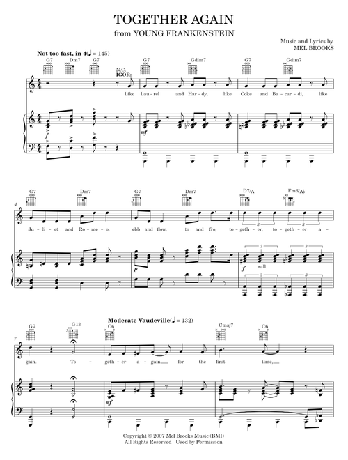 Together Again - Mel Brooks, Young Frankenstein Musical (Piano-Vocal-Guitar)