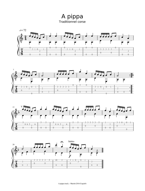 A pippa - Traditionnel corse - Tablature