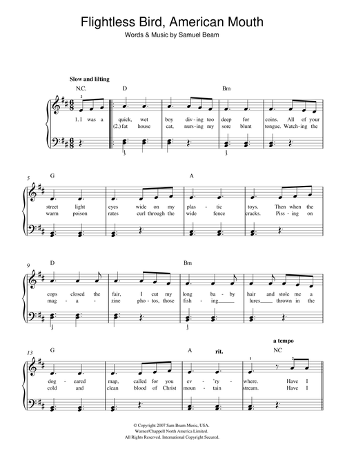 Flightless Bird, American Mouth - Iron & Wine (Beginner Piano (Abridged))