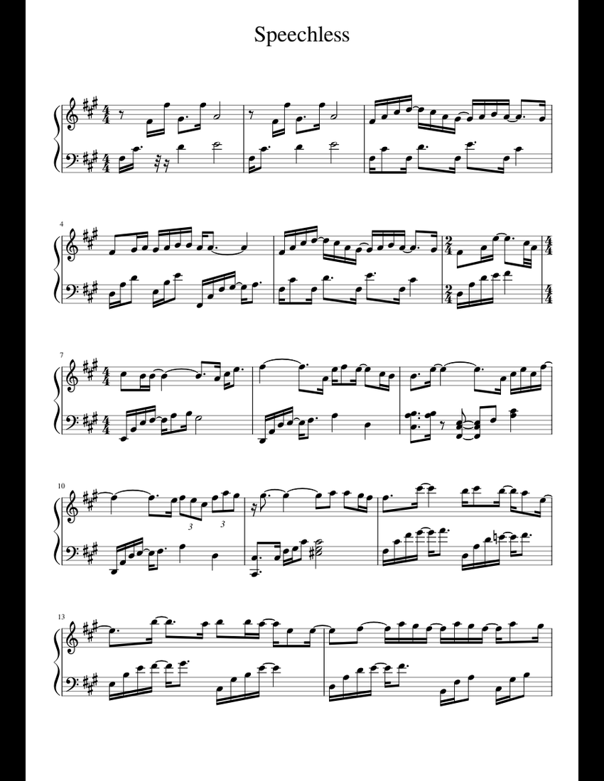 Speechless Sheet Music For Piano (Solo) | Musescore.com