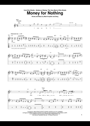 Money for Nothing Sheet Music for Soprano, Guitar, Bass guitar