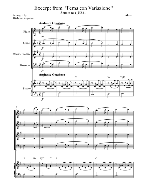 Excerpt from sonate k331 - "Tema con Variazione" (Arr. Gildson Cerqueira) - Mozart (Woodwind Ensemble)