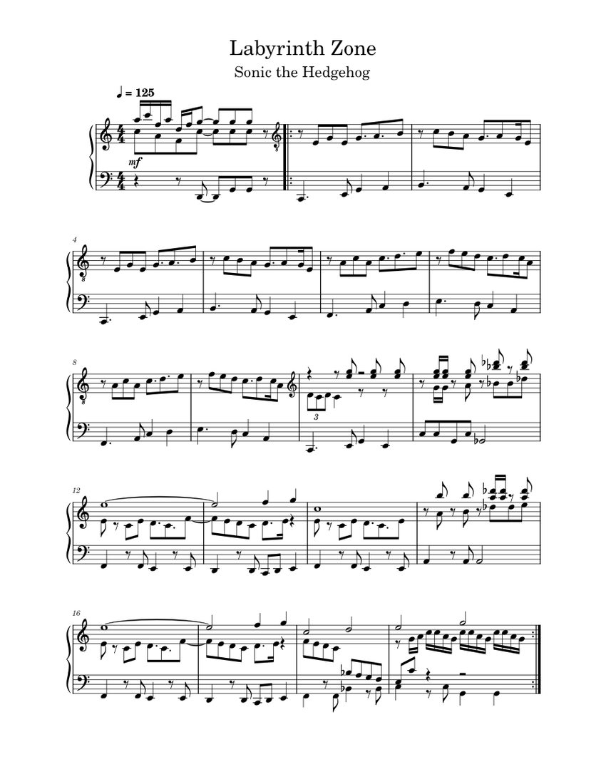 Labyrinth Zone Sonic the Hedgehog (Piano) Sheet music for Piano (Solo